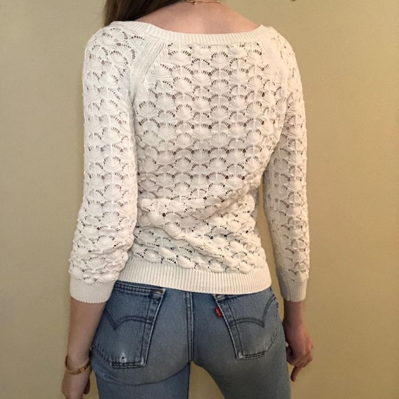 Zara Knit Cream Scalloped Sweater Small - Picture 4 of 4